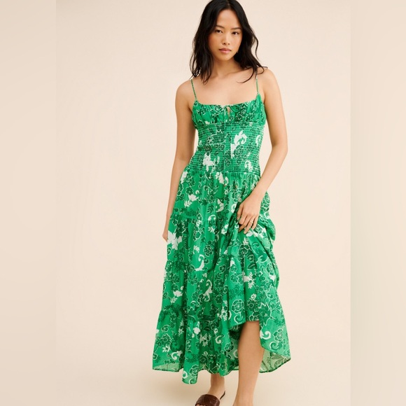 Anthropologie Kelly green maxi sun dress floral boho beach preppy NWT - Picture 2 of 15